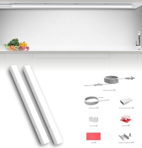 Leetdud Under Cabinet Lighting Plug in, 12 Inch 2 Pcs, Linkable AC120V 3CCT 3000K/4000K/5000K Ultra Slim, LED Under Cabinet Lights for Counter Light, Kitchen, Shelf, Sink, Workshop, Desk，White