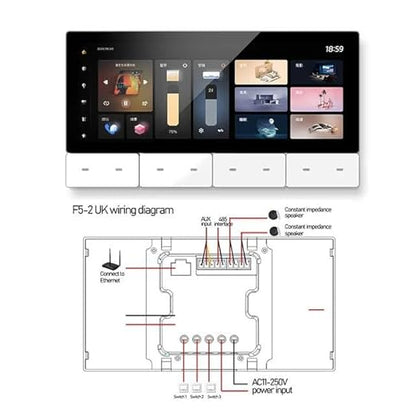 Smart Home Lighting Control Panel, Touch Screen Interface, Multi-Room Scene Control, Dimmable LED Settings, Digital Display 6.2 Inch Smart Control (Bundle: F5-2 3light2SPK W)