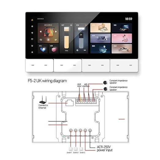 Smart Home Lighting Control Panel, Touch Screen Interface, Multi-Room Scene Control, Dimmable LED Settings, Digital Display 6.2 Inch Smart Control (Bundle: F5-2 3light2SPK W)
