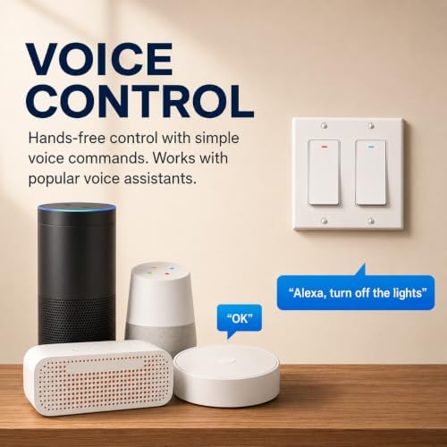 Smart Switch for Light 2 Gang, Neutral Wire Required, 2.4GHz Wi-Fi Switch Compatible with Alexa and Google Home, UL Certified