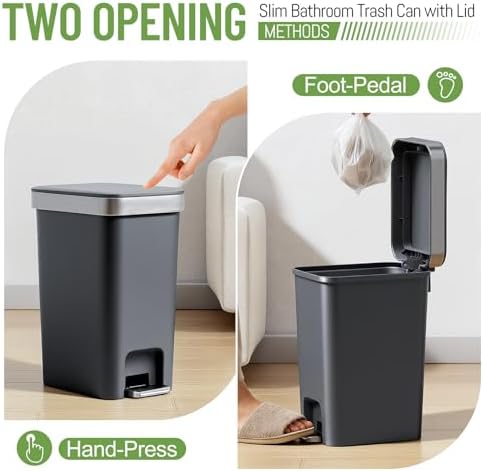 2 Pack Bathroom Trash Can with Lid 2.6 Gallon,Small Step Trash Can