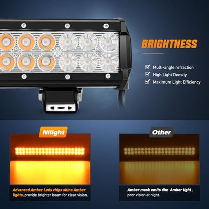 Nilight LED Light Bar 20 Inch 126W Spot Flood Combo Amber Beam
