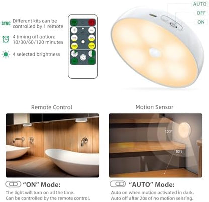 Warm Color LED Closet Lights Motion Sensor Puck Light, USB Rechargeable Battery Operated Puck Step Lights, Dimmable Under Cabinet Lighting for Counter Wardrobe Kitchen (6 Pack)