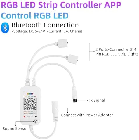 RGB Music LED Strip Lights Remote Controller, Smart Bluetooth LED Control