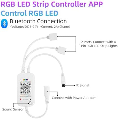 RGB Music LED Strip Lights Remote Controller, Smart Bluetooth LED Control