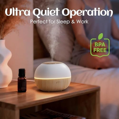 Soulorigin 100ml Mini Essential Oil Diffuser, Portable Aromatherapy Diffuser with Warm Light, One-Button Control, Auto Shut-Off, Quiet Ultrasonic Mist for Home, Travel, Yoga, Meditation (Wood Paint)