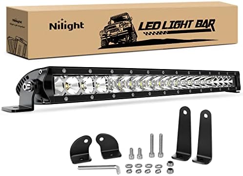 Nilight - 40004C-A LED Light Bar 21inch 100W Spot & Flood Combo Single Row 9000LM Off Road 3D LED Fog & Driving Light Roof Bumper Light Bars for Jeep Ford Trucks Boat , 2 Years Warranty