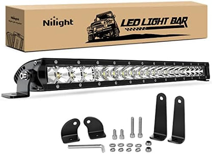 Nilight - 40004C-A LED Light Bar 21inch 100W Spot & Flood Combo Single Row 9000LM Off Road 3D LED Fog & Driving Light Roof Bumper Light Bars for Jeep Ford Trucks Boat , 2 Years Warranty
