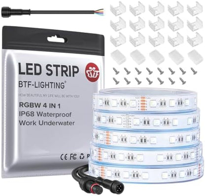 BTF-LIGHTING RGBW LED Strip IP68 Waterproof Cool White DC24V 16.4FT 300LED