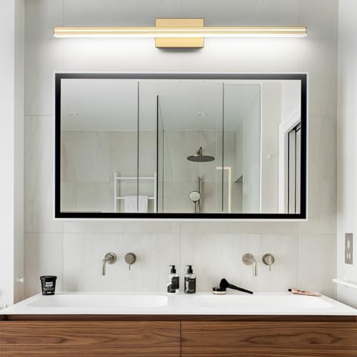 SineRise LED Modern Bathroom Vanity Light Fixtures (40-Inch, 3000K/4000K/6000K, Dimmable), Gold Modern Acrylic Bathroom Wall Lighting Fixtures Over Mirror