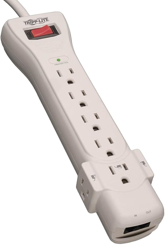 Tripp Lite 7 Outlet Surge Protector Power Strip, 6ft Cord, Right-Angle Plug, Fax/Modem Protection, RJ11, 50,000 Insurance (SUPER6TEL)