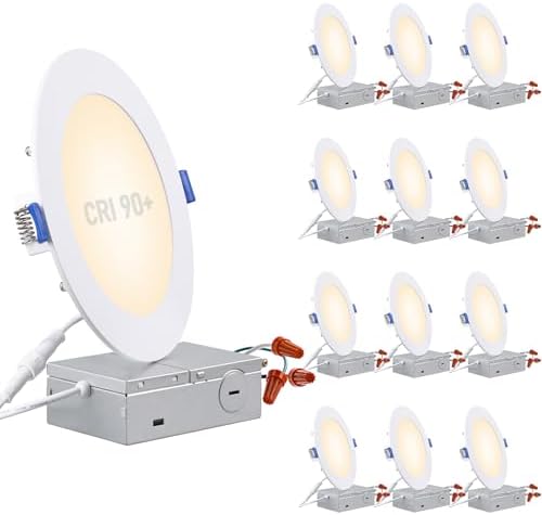 TORCHSTAR 12-Pack 6 Inch Ultra-Thin LED Recessed Light, CRI90 12W, 3000K