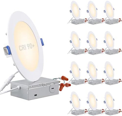 TORCHSTAR 12-Pack 6 Inch Ultra-Thin LED Recessed Light, CRI90 12W, 3000K