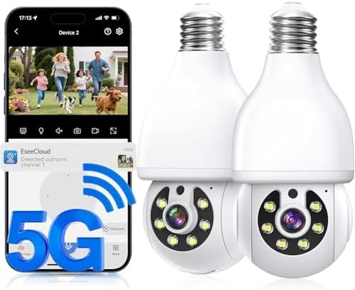Light Bulb Security Camera, 5G&2.4GHz WiFi Light Bulb Cameras Wireless Outdoor Indoor, Lightbulb Camera for Home Security, Two-Way Talk,Color Night Vision, Motion Detection & Real-time Alarm