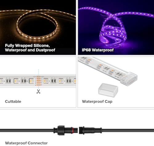 BTF-LIGHTING RGBW LED Strip IP68 Waterproof Warm White DC24V 16.4FT 300LED