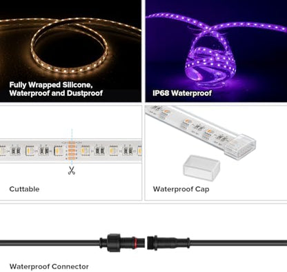 BTF-LIGHTING RGBW LED Strip IP68 Waterproof Warm White DC24V 16.4FT 300LED