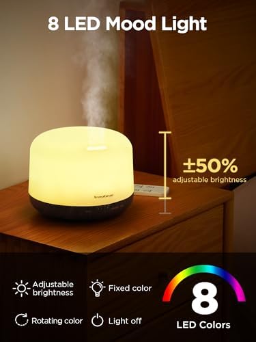 InnoGear 500ml Essential Oil Diffuser for Home Cool Mist Humidifier, Brown