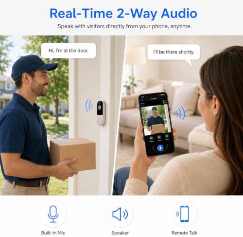 Wireless Video Doorbell Camera with Receiver, 1080P Battery Powered