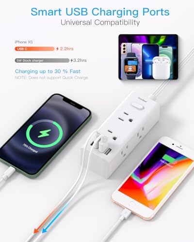 One Beat 10Ft Extension Cord with Multiple Outlets,Flat Plug Power Strip
