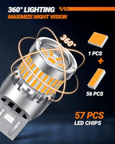 SEALIGHT 7440 7443 LED Bulb Amber Yellow, Upgraded T20 7444 7443NA 7441 W21W 992 LED 56-SMD with Projector Lens,Front Rear Turn Signal Lights bulbs Need Extra Load Resistor, Pack of 2