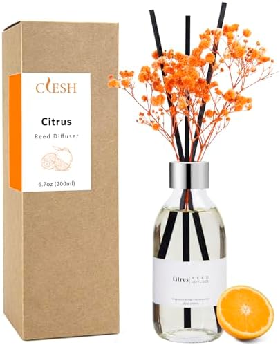 Clesh Reed Diffuser Set, 6.7 oz Citrus Scented Diffuser with Sticks, Home Fragrance Reed Diffuser for Bathroom Shelf Decor