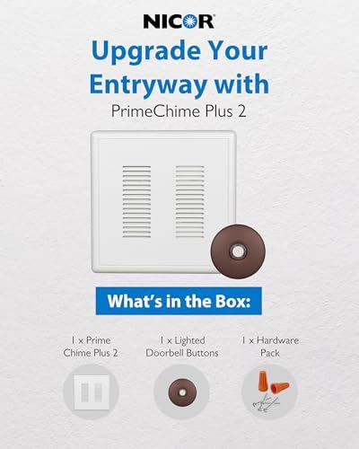 PrimeChime Plus 2 Electric Doorbell Kit - Doorbells for Home - Includes Selectable Ring Chimes - Stucco Button, Architectural Bronze - NICOR Lighting