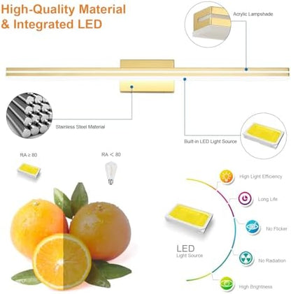 SineRise 40-Inch LED Modern Bathroom Vanity Light Bar, Gold Modern Acrylic Bathroom Wall Lighting Fixtures Over Mirror (Cool White 6000K)