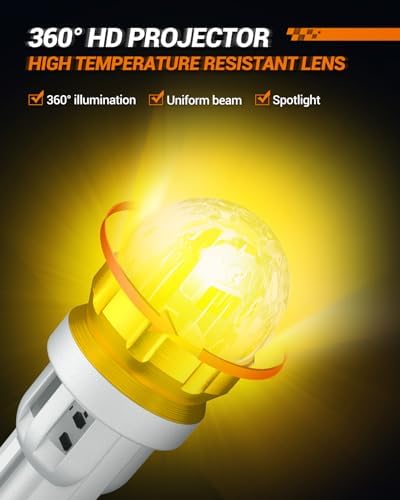 SEALIGHT 194 LED Light Bulb Amber Yellow 168 T10 W5W 2825 Super Bright 360° LED Replacement Bulbs 3020SMD for License Plate Light, Dome Light, Map Light, Courtesy Light, Side Marker Lights, Pack of 6