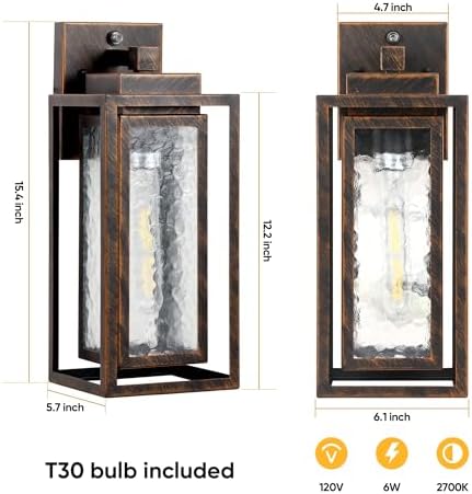 WIHTU 15.78'' Dusk to Dawn Porch Light, Outdoor Wall Sconce Light, Garage