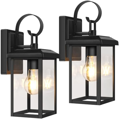 BesLowe 2-Pack Outdoor Wall Light Fixtures, Modern Porch Sconces, Black