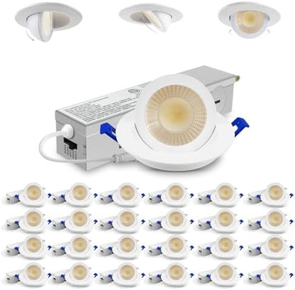 Adetu 2 Inch Gimbal LED Recessed Light, 5CCT, 5W, 550LM Brightness, 24 Pack