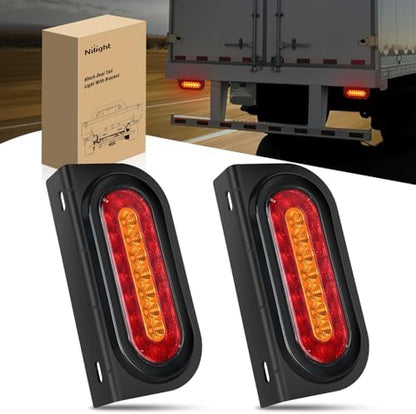Nilight 6" Oval Trailer Tail Light 2 PCS Red Amber w/Mounting Brackets