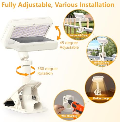 Clip On Solar Motion Lights Outdoor,360°Rotatable Fence Lights(1Pack,3000K)
