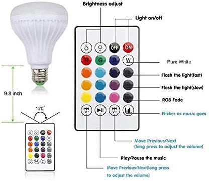 BSOD LED RGB+White Bulb Light Smart Bluetooth Music Audio Speaker Changing Color Lamp Shower Head with Remote for Living Room Bathroom