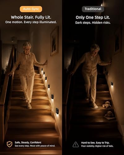 EZVALO 4 Pack Motion Sensor Night Lights Indoor, Rechargeable 1500mAh LED Stair Lights with Magnetic & Dimmable, Auto On/Off 3000K Soft White, Adhesive No Drill for Stairs, Hallway, Bathroom, Closet
