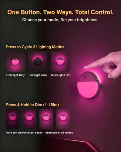 YUNLEX Pink Motion Sensor Night Light Battery Operated, Dim Light,1-15lm