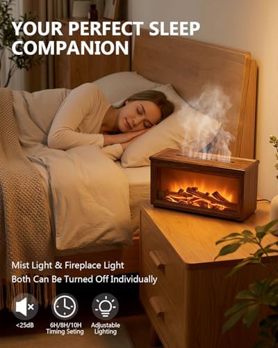 Essential Oil Diffuser, 7-Color Fireplace Flame Aromatherapy Humidifier