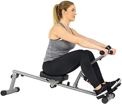 Sunny Health & Fitness Compact Hydraulic Rower with 12-Level Resistance | Full-Body Cardio, Joint-Friendly, Lightweight & Portable, Quiet & Smooth Row, Easy-Assembly, Free SunnyFit App