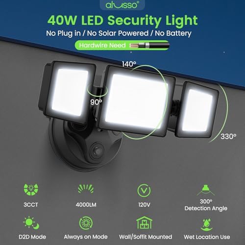 ALUSSO Dusk to Dawn Outdoor Lighting 40W 4500LM 3CCT 3000K/4000K/6500K 120V