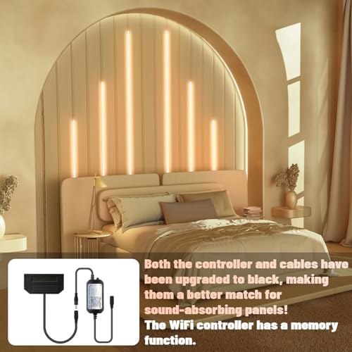 Lichaser 6 Pcs Smart Recessed Lighting for Acoustic Wall Panels, WiFi Warm White LED Strip Lights Compatible with Alexa, Self-Adhesive Black Aluminum LED for Wood Slat Wall Panels (2*16+2*24+2*36 in)