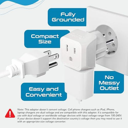 Ceptics Israel Plug Adapter - 2 in 1 Type H Adapter, US to Jersusalem Plug Adapter - Israel, Palestine Travel Adapter Plug, - Dual USA Inputs, CE, RoHS - 3 Pack