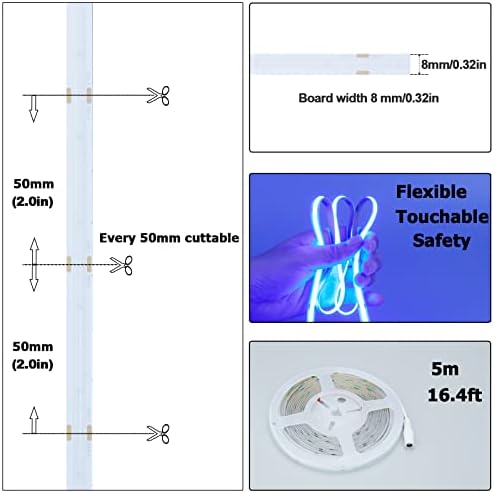 24V COB LED Strip Light Blue 5M/16.4ft 2400LEDs IP20 Not Waterproof