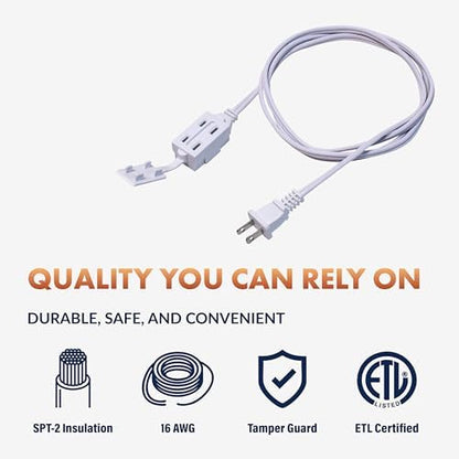 Newhouse Electric 12-Foot 2-Prong Indoor Outlet Extension Cord with Tamper Guard 2 Pack CTCORD3FT-WH, Slim Indoor Extension Cords and Cube Taps for Home and Apartments Essentials