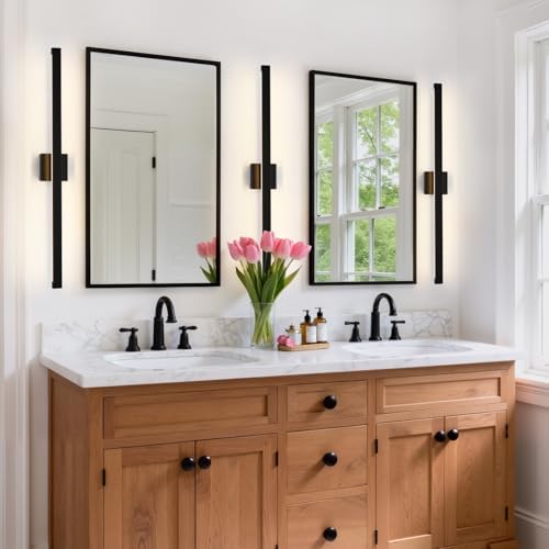 Modern Bathroom Lighting Fixtures Over Mirror, 39 Inch 30W Black Vanity Light Bar for Bathroom, Dimmable 5CCT LED Bathroom Wall Light Fixtures