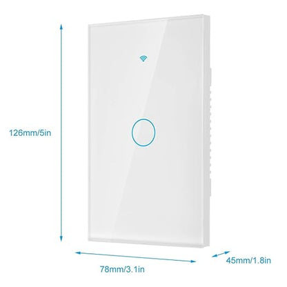 WiFi Touch Screen Smart Switch and Home Control | 1-Way AC Panel with Remote App Control (White)