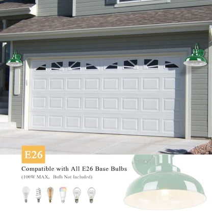 Outdoor Barn Light, Rustic Outdoor Wall Sconce, Farmhouse Exterior Wall Mount Light, Vintage Indoor Wall Lighting Fixture, Industrial Green Lantern Lamp for Porch, Garage, Patio, RZ007 GR+WH