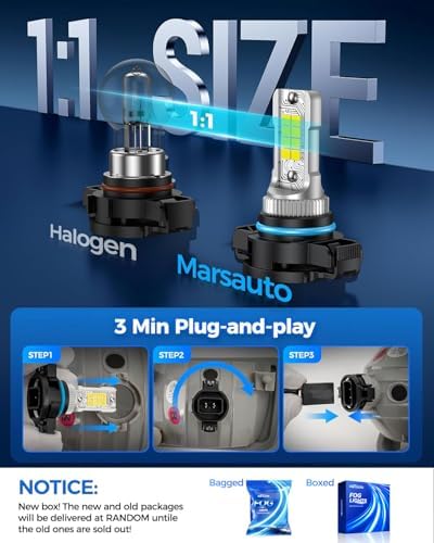Marsauto 5201/PS24W/5202 LED Fog Light Bulbs, 12000LM 6000K White-Pack of 2