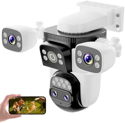VSTARCAM 4-Lens Security Cameras Wireless Outdoor, 4-in-1 Multi-View 2K 360° PTZ Plug-in WiFi Camera, 10X Hybrid Zoom, AI Motion Tracking, IP66, Color Night Vision for Driveways & Front Doors