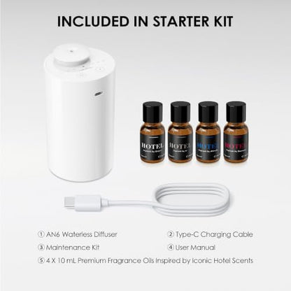 Airversa AN6 Waterless Essential Oil Diffuser Starter Kit, White