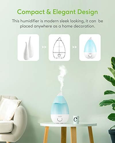 MegaWise Desktop Cool Mist Humidifiers for Bedroom, 24dB Ultrasonic Air Vaporize, Colorful Night Light,0.5 Gal Essential Oil Diffuser, Auto off